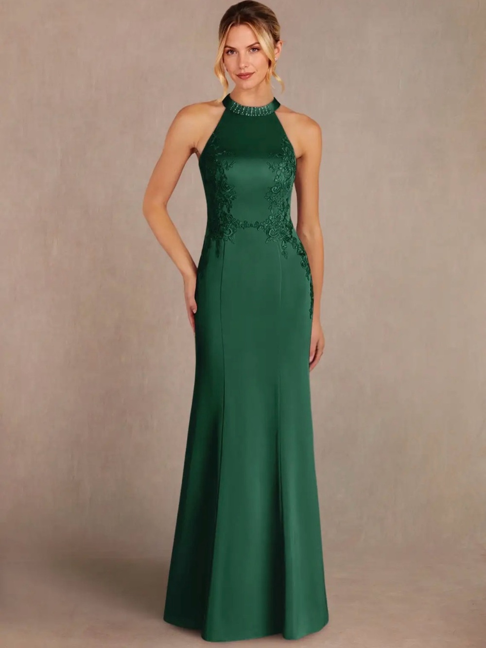 Azazie Elegant Forest Green Halter Evening Dress Sz 8